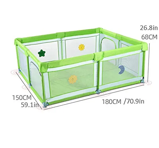 32 sq ft Verde Box Quadrato con Rete Traspirante,4 Pannelli Materasso Box Bambini per Acit...