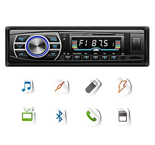 DONGMAO Autoradio 12V / 24V OLED Schermo a Colori Bluetooth FM Turner Aux-in Supporto Blue...