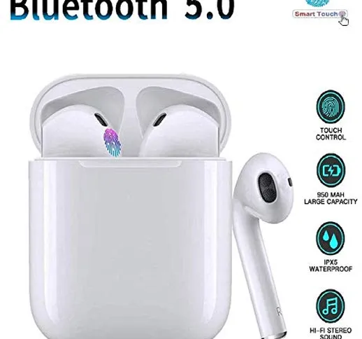 Auricolari Bluetooth 5.0 i12 TWS con Controllo Touch HD Stereo Pop-Up e Abbinamento Automa...