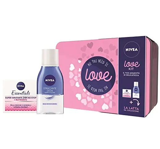 Nivea Love Kit Set Regalo Donna con Nivea Essentials Super Idratante 24h No Stop Crema Vis...