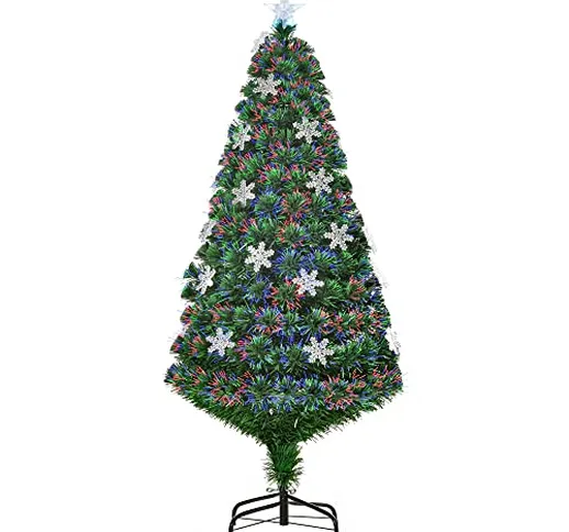 HOMCOM Albero di Natale Artificiale 150cm con Fibre Ottiche e 21 Luci LED, Decorazioni a F...