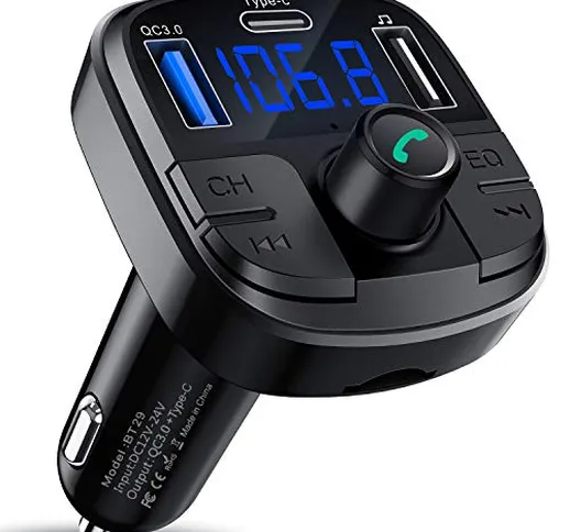 Clydek Trasmettitore FM per Auto Bluetooth 5.0, Caricabatterie per Trasmettitore Audio con...