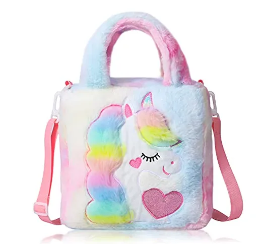 Hifot Unicorno Peluche Borsetta per Bambina, Borsa Tracolla con Tracolla Regolabile, Borse...