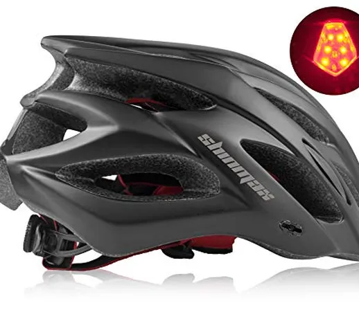 Shinmax Casco Bici MTB con Visiera e Luce di LED Rimovibile Casco da Ciclismo Casco Legger...