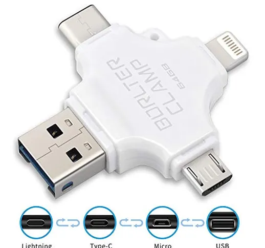 BorlterClamp 64GB Chiavetta USB 3.0, 4 in 1 Pen Drive (Micro-USB, Type C, USB 3.0) Memoria...