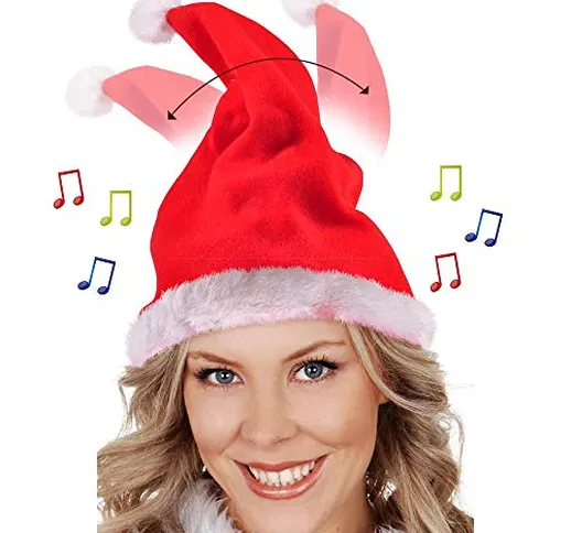 Ki Christmas Cappello Natalizio di Babbo Natale con Musica e Movimenti in Tessuto Rosso e...