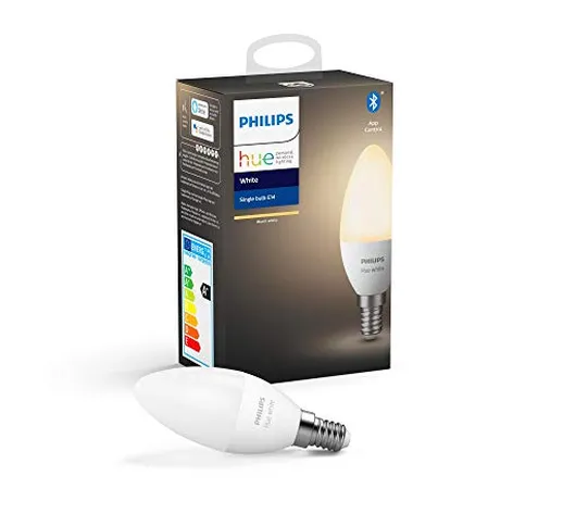 Philips Lighting Hue White Lampadina LED Connessa, con Bluetooth, Attacco E14, Dimmerabile...
