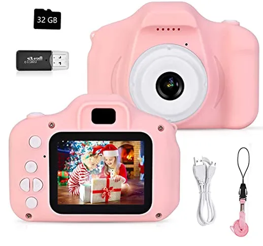 Rosa Fotocamera Bambini, Mini Fotocamera Digitale per Bambini da 3 a 12 Anni, Macchina Fot...