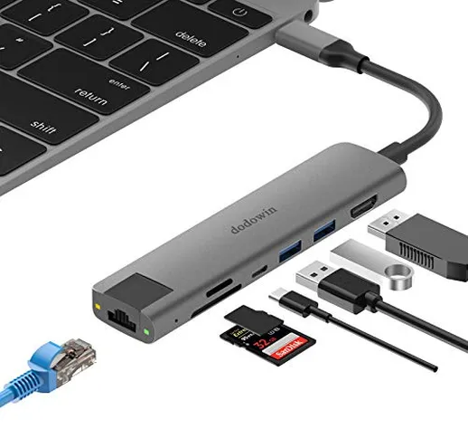 Adattatore USB C portatile 7 IN 1 Hub USB C compatibile per Macbook Pro / Air M1, Adattato...