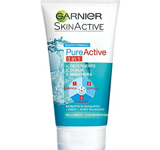 Garnier Skin Active Pure Active 3in1 Argilla, Pelli Miste - Con Imperfezioni Detergente +...