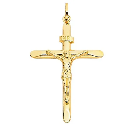 Ciondolo a forma di crocifisso con Gesù, oro giallo 585 14 carati unisex e Oro giallo, cod...