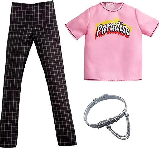 Barbie Fashion Pack – GRC74 – Ken Paradise Fashion Pack – Rosa T-Shirt Pantaloni a Quadret...
