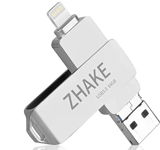 Memoria USB 64GB 3 in 1 Chiavetta USB Flash Drive per iPhone iPad e PC Laptop, USB 3.0 Pen...