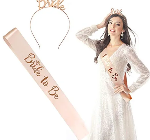 BIGKASI 2 Pezzi Decorazione Sposa di Fascia Bride To Be Sash Nuziale Kit Oro Rosa Addio al...