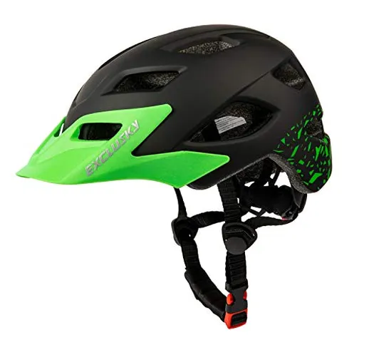 Exclusky Casco da Bicicletta Bambini Regolabile 50-57cm (età 5-13) (Nero)