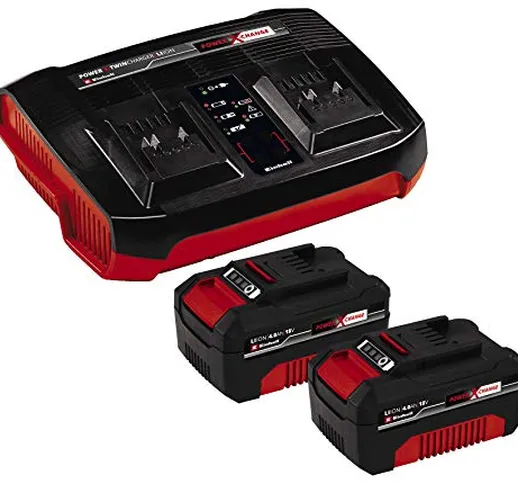 Einhell Original Starter Kit 2 x 4 Ah Batteria e Twincharger Power X-Change (Ioni di litio...