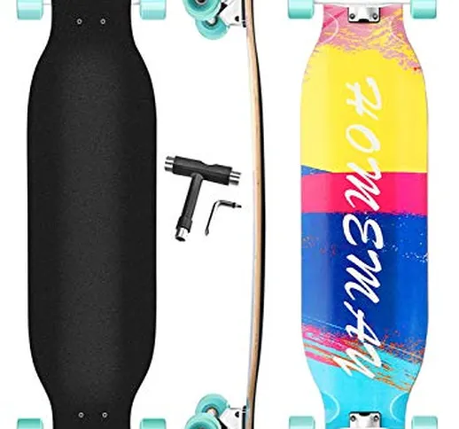 42 inch Skateboard Longboard in Acero Naturale 8 Strati 42"x 9.5", Ruote in PU, Cuscinetti...