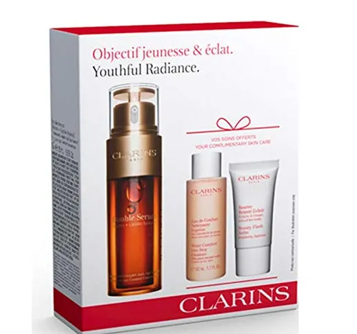 CLARINS DOUBLE SERUM 50 ML + AGUA CONFORT NETTOYANTE EXPRESS 50ML + BEAUTY FLASH BALM 15ML...