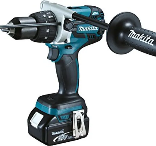 Trapano a percussione a batteria Makita, (18 V, 5,0 Ah, in Makpac inclusi 2 batterie e car...