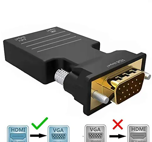 Adattatore HDMI a VGA, adattatore HDMI femmina a VGA maschio con audio da 3,5 mm HD 1080P...