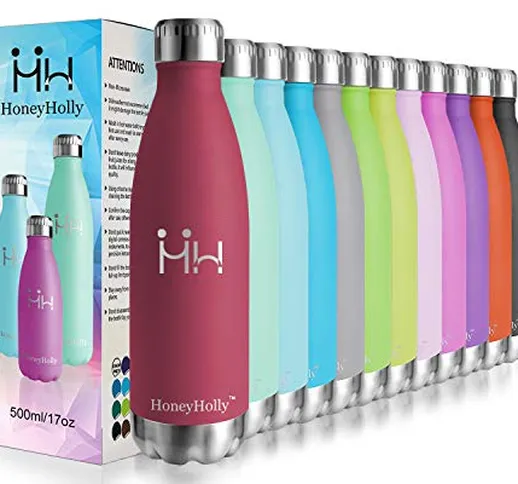 HoneyHolly Borraccia Termica 500ml, Borraccia Bambini in Acciaio Inox Thermos Bevande Cald...