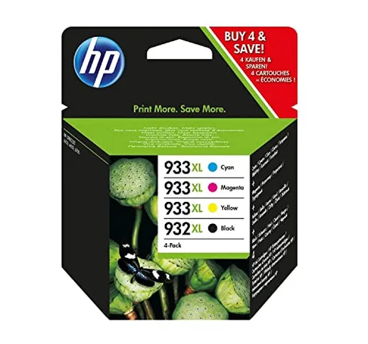 HP Multi Pack 932XL-933XL C2P42AE Confezione da 4 Cartucce Originali ad Alta Capacità, per...