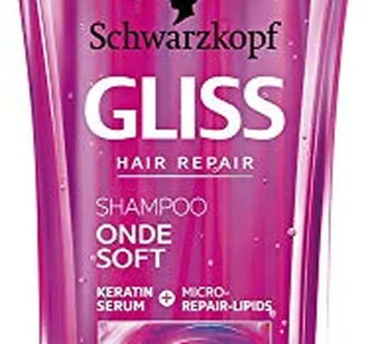 Schwarzkopf, Gliss Shampoo Onde Soft, per capelli ondulati con punte secche e radici grass...