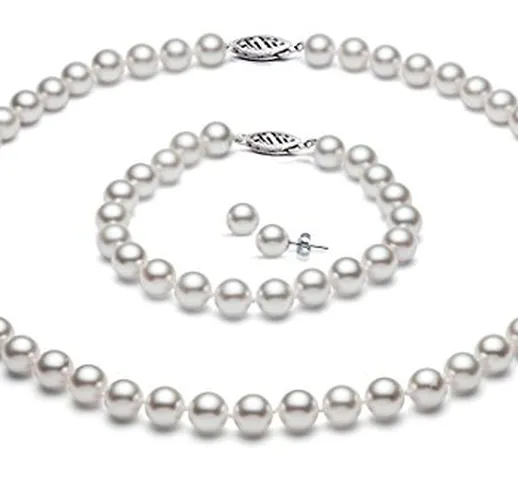 Premium Pearl, Inc Oro Bianco 14 K Bianco Giapponese Akoya salata coltivate Perla Set AA +...