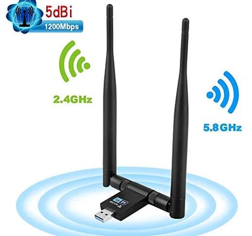 DEEPOW Adattatore Antenna USB WiFi 1200Mpbs USB 3.0 Chiavetta WiFi con 2 5dBi Antenne Dual...