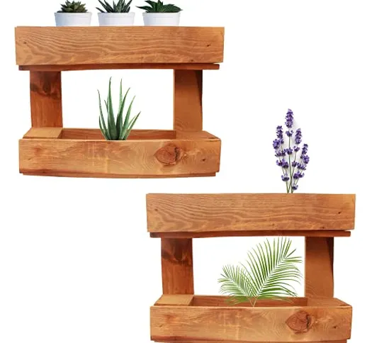 Set di 2 fioriere da esterno in legno – Supporto per vasi decorativi di pallet rettangolar...
