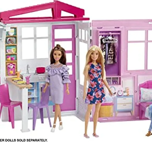 Barbie ​Loft con Bambola, Casa a 1 Piano, Portatile con Piscina e Accessori, Giocattolo pe...
