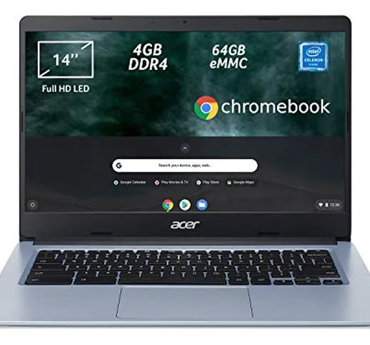 Acer Chromebook 314 CB314-1H-C2W1 Notebook, PC Portatile, Processore Intel Celeron N4000,...