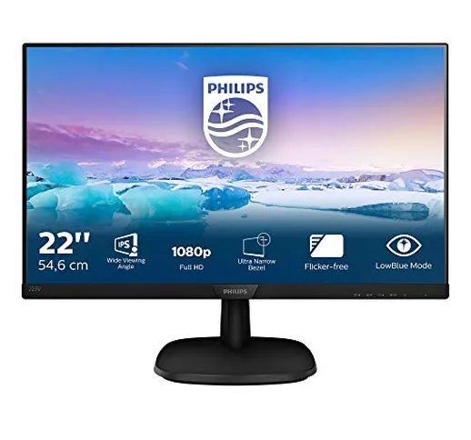 Philips 223V7QHAB Monitor 22 "LED IPS Full HD, 1920 x 1080, 5 ms, 3 Side Frameless, Cornic...
