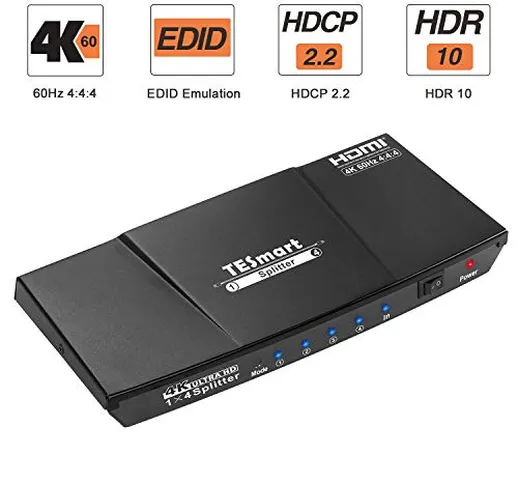 TESmart Splitter HDMI 4K 1x4 Splitter HDMI 1 in 4 Out Supporta HDCP, 4K 60Hz, 3D, UHD, 108...