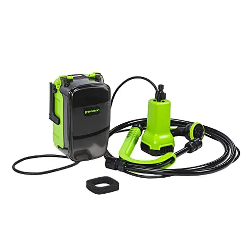Greenworks Pompa a botte per pioggia a batteria con tubo telescopico e irroratore per puli...