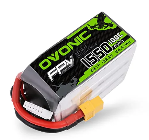 OVONIC 6S Batteria LiPo 22.2V 1550mAh 100C con connettore XT60 per FPV Racing RC Quadcopte...