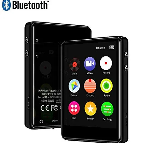 CCHKFEI Lettore MP3 Bluetooth da 16 GB con schermo touch da 2,4 pollici HiFi in metallo al...