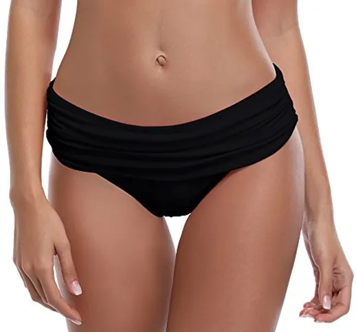 SHEKINI Bikini Slip per Donna A Vita Media Triangolo Classic Foldover Slip Bikini Ruched P...