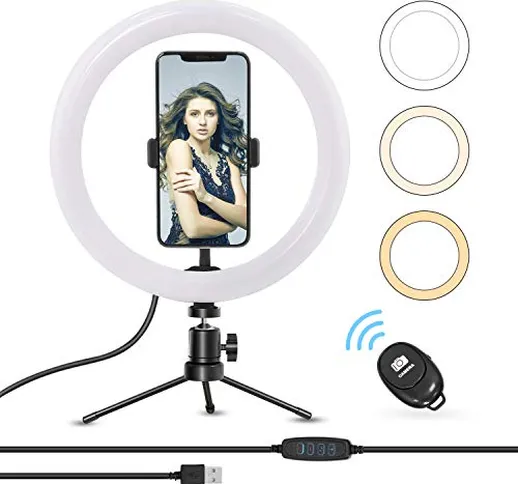 Ring Light, Earsun 10" Luce Anello LED Tik Tok con Treppiede, Telecomando Bluetooth, Luce...