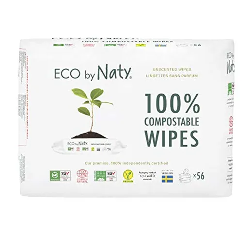 Eco by Naty Salviettine senza profumo per Neonato, Salviette Compostabili a Base Vegetale...