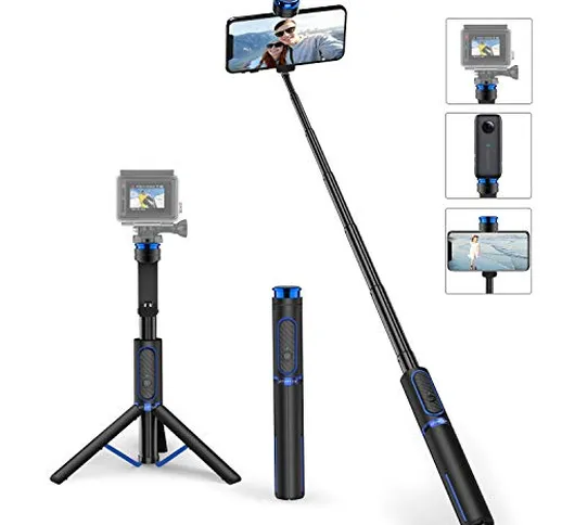 ATUMTEK Bastone Selfie Bluetooth Treppiedi con Innesto a Vite, Selfie Stick 3 in 1 in Allu...