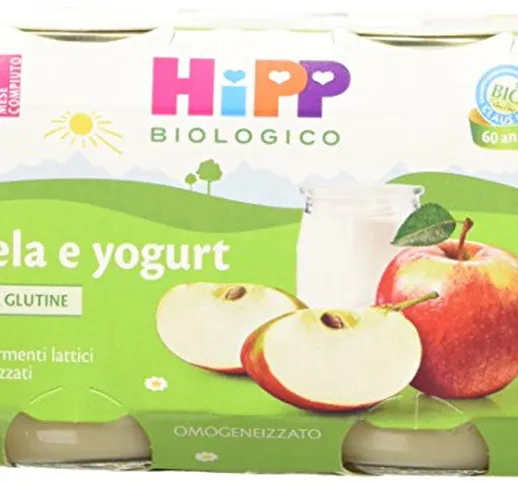 HiPP - Omogeneizzato Di Frutta, Gusto, 24 Vasetti Da 125 G, Mela E Yogurt, 3000 Grammo
