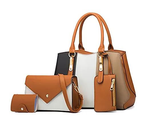 NICOLE & DORIS Borse Donna 4 Pezzi Set Borsa a Mano in Contrasto Colore Crossbody Bag Bors...