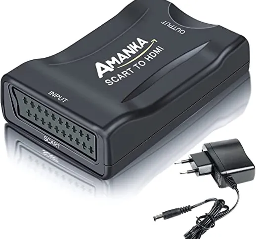 AMANKA Convertitore SCART a HDMI Adattatore Audio Stereo HD Video Composito per SKY HD Blu...