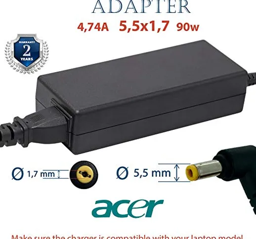 Caricatore Portatile Acer 19v 4.74A 90w | Alimentatore Universale Acer Caricabatterie | Ca...