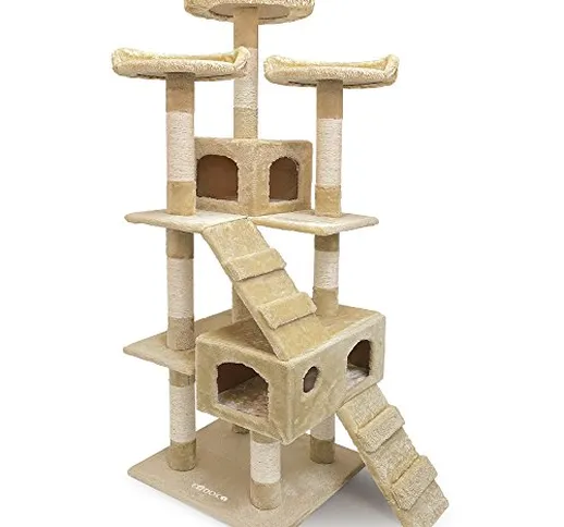 Deuba Albero tiragraffi beige con 3 piattaforme belvedere 1 tana superiore e 1 inferiore -...