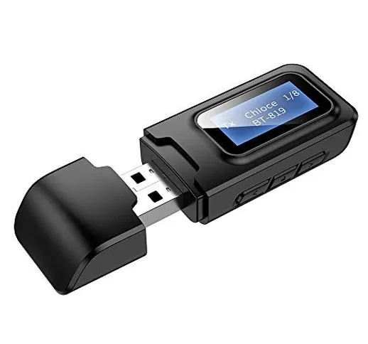 ZIIDOO Visibile Trasmettitore Ricevitore Bluetooth,USB Trasmettitore Bluetooth con Display...