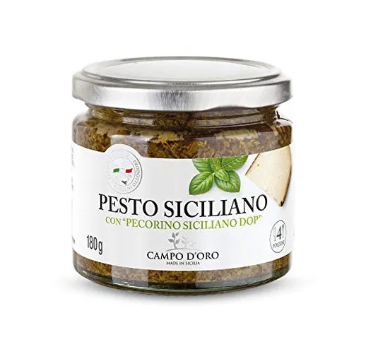 CAMPO D'ORO | PESTO CON PECORINO DOP 180 gr | Specialità siciliane per ricette, sugo pront...