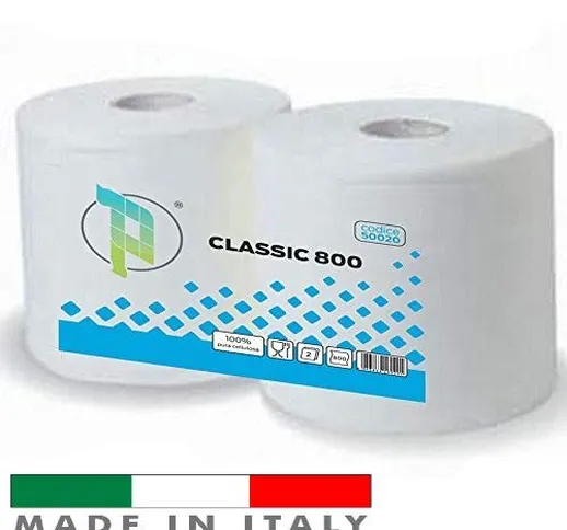 Palucart® Bobina carta 800 strappi bobina industriale bobine carta pura cellulosa 2 veli