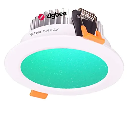 ZigBee - Kit di faretti LED RGBW da 15 W, funziona con Echo Plus e compatibile ZigBee Brid...